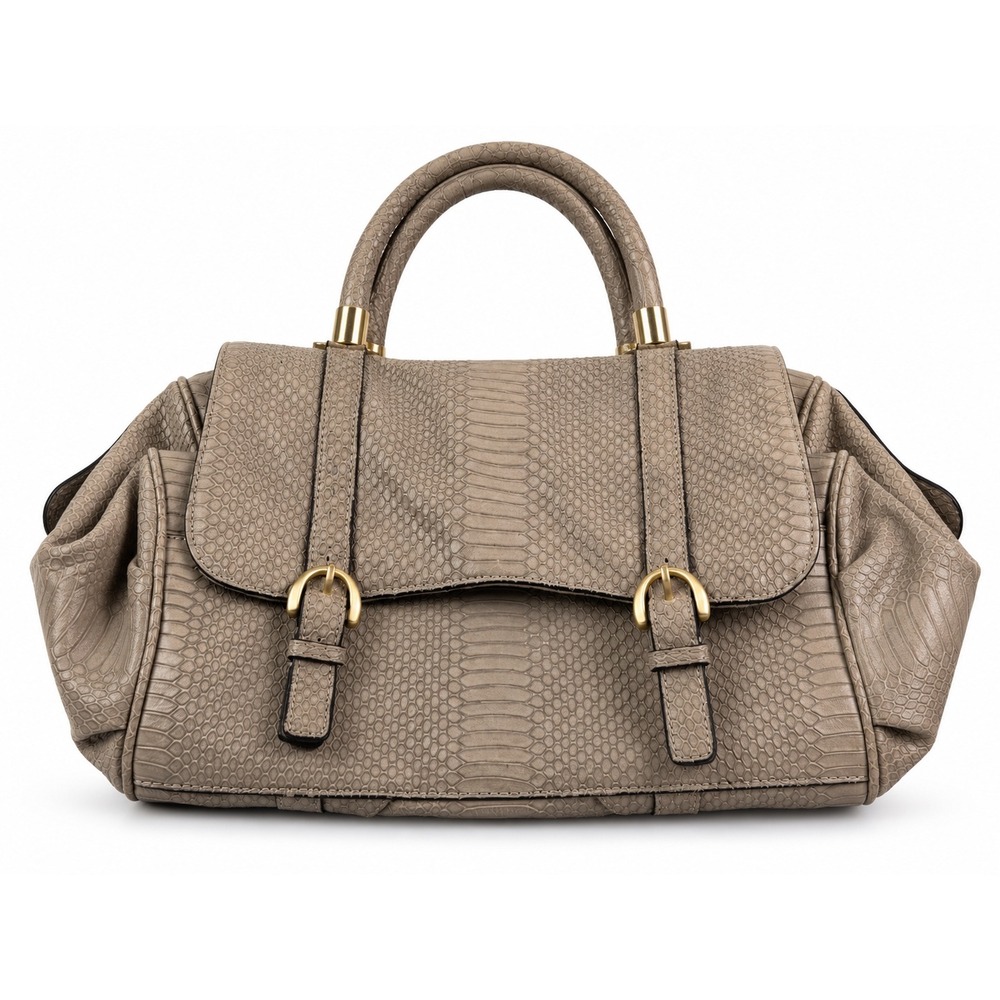 Talbots Vintage Y2K Taupe Snakeskin Embossed Leather Satchel Shoulder Bag Purse
